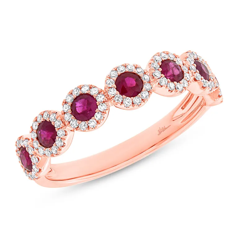 14K White Gold Ruby Diamond Halo Band