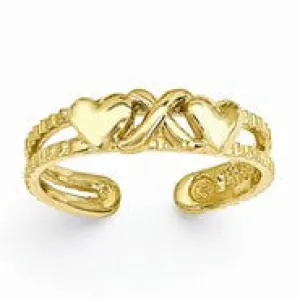 14k Yellow Gold Hearts & X Toe Ring