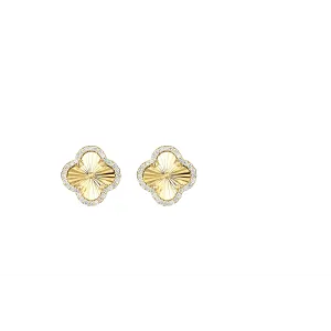 14K Yellow Gold Quad Stud Earrings with Diamond Border