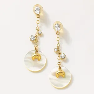 18K/10K 2WAY White Shell Swinging Earrings [Moonlight] (Yellow Gold)