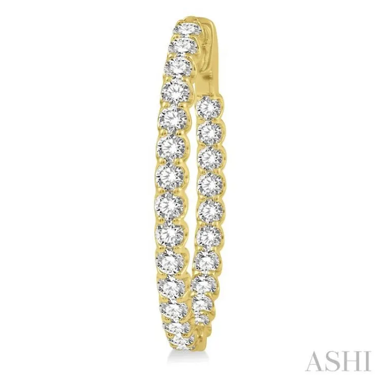 4 ctw Inside-Out Round Cut Diamond Oval Shape Hoop Earrings in 14K Yellow Gold
