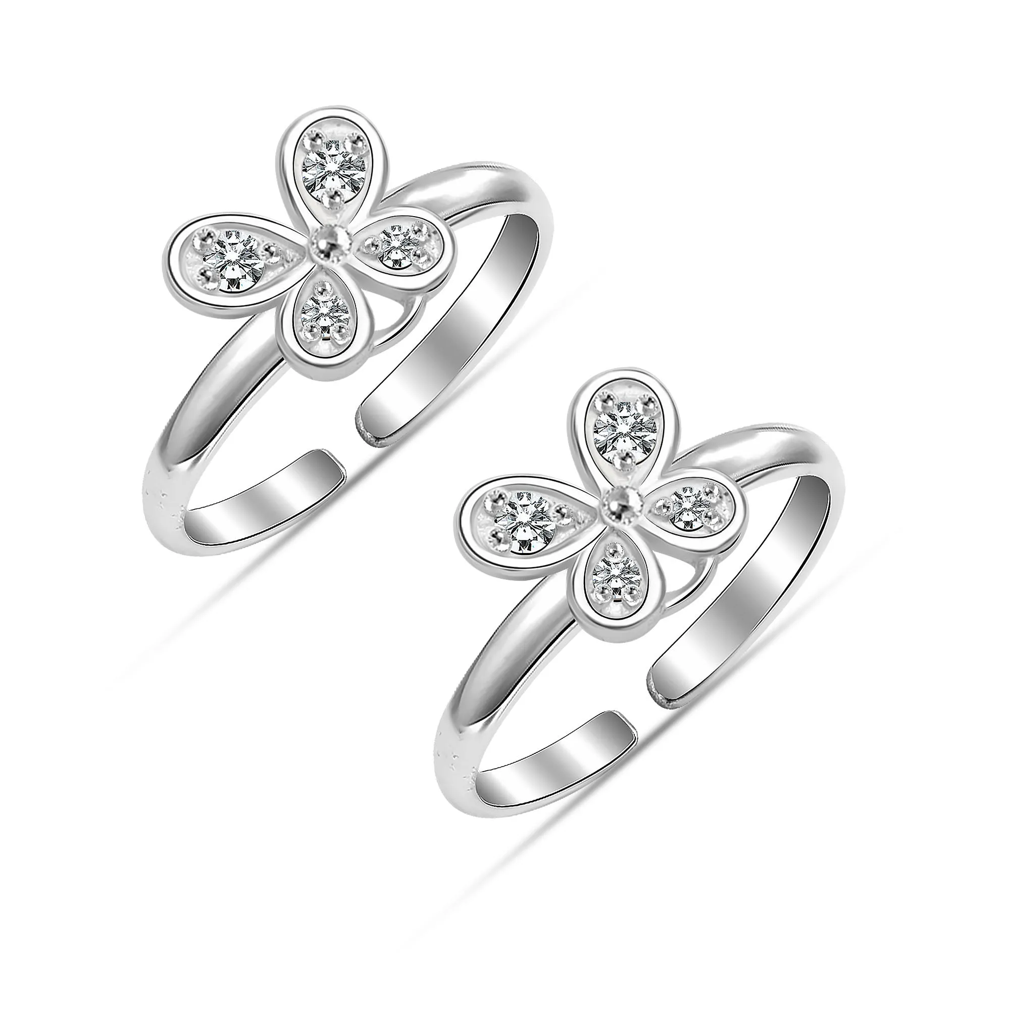 925 Sterling Silver CZ Butterfly Design Toe Ring for Women