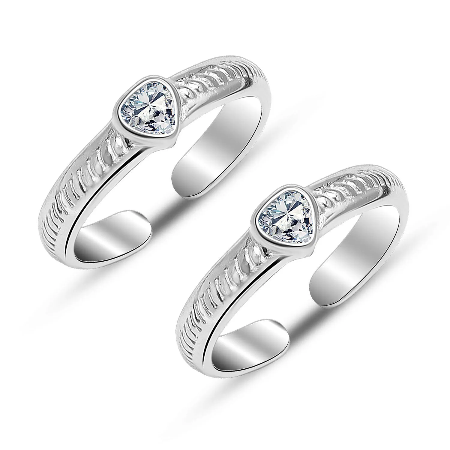 925 Sterling Silver CZ Heart Shape Design Toe Ring for Women