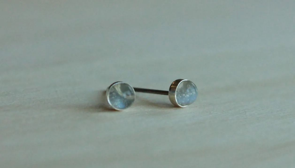 Adularia (Blue Flash Ceylon Moonstone) Bezel Gemstones, Small (Niobium or Titanium Stud Earrings)