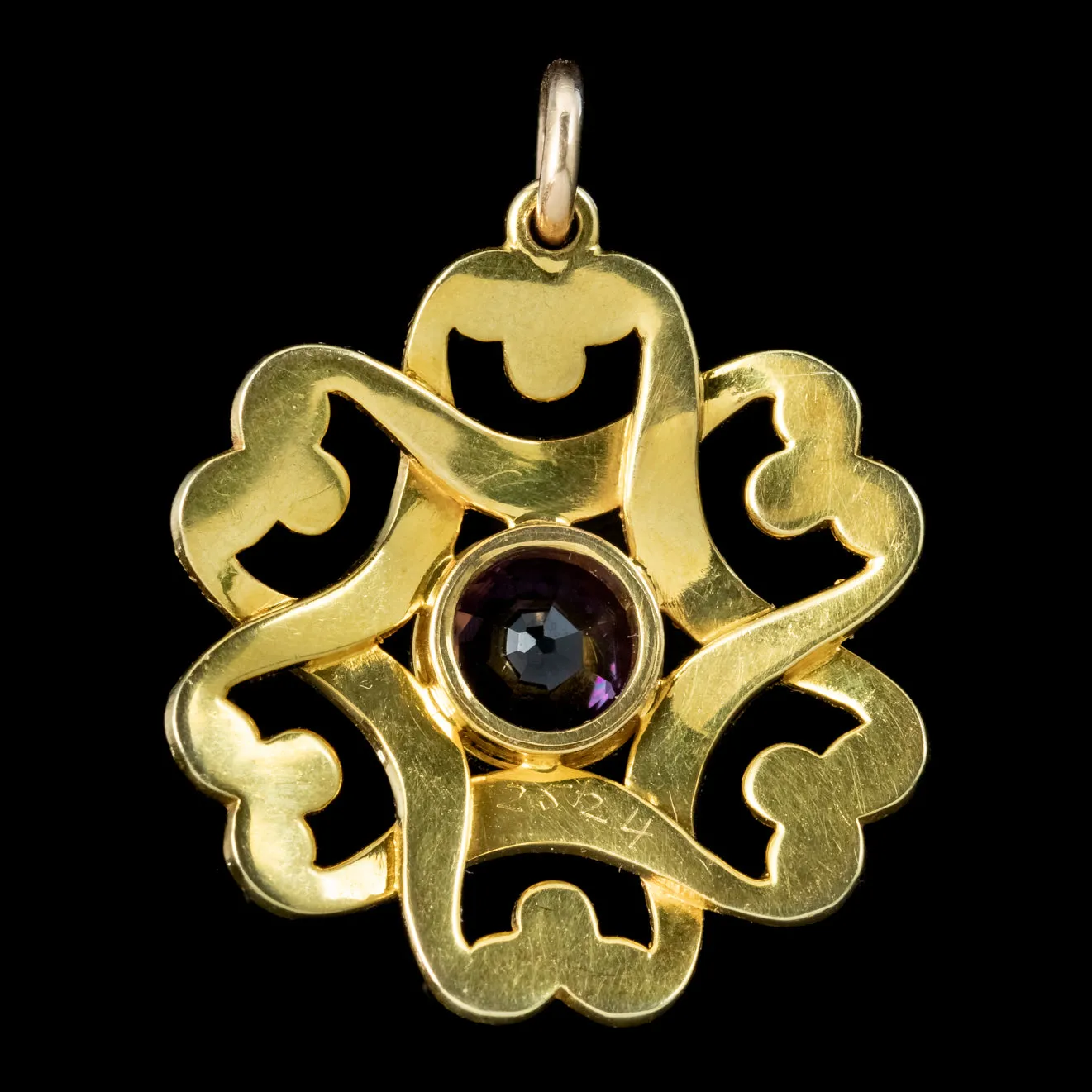 Antique Edwardian Amethyst Pearl Pendant 15ct Gold Circa 1905 Boxed