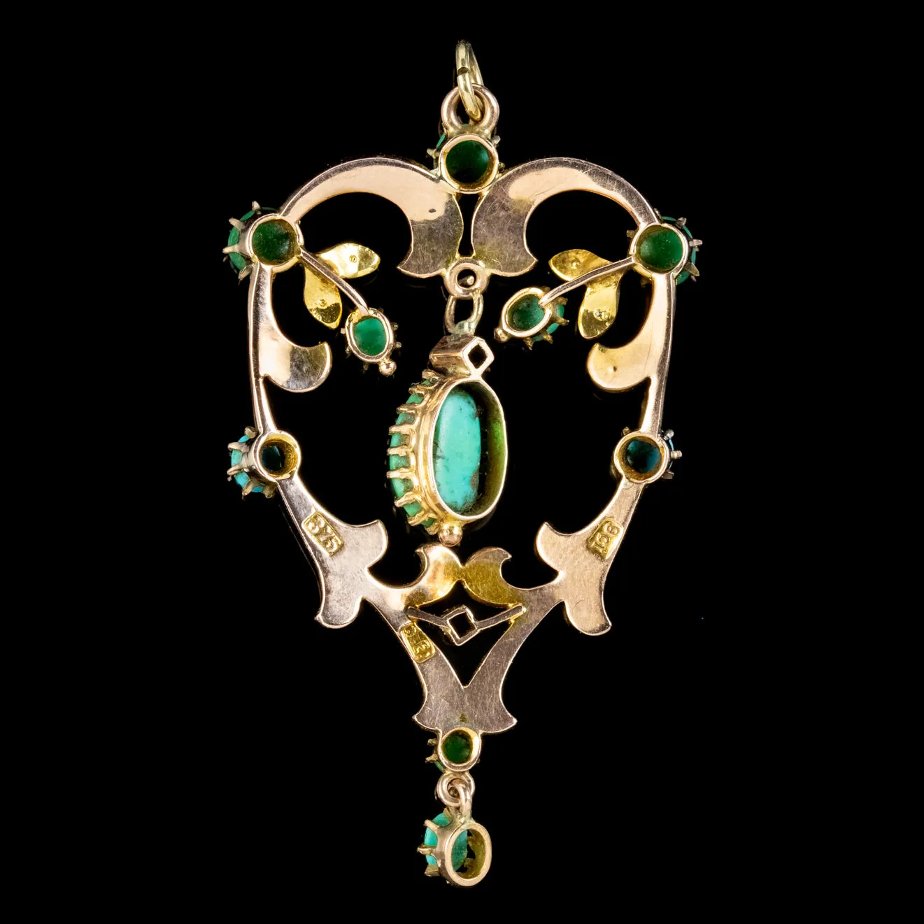 Antique Victorian Turquoise Pearl Diamond Pendant 9ct Gold Circa 1900