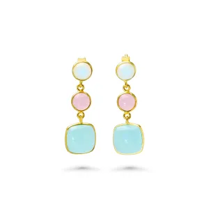 Banyan Moonstone, Rose and Aqua Chalcedony Drop Earrings