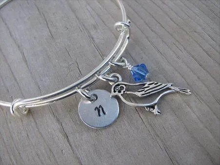 Bird Charm Bracelet -Adjustable Bangle Bracelet with an Initial Charm and an Accent Bead of your choice
