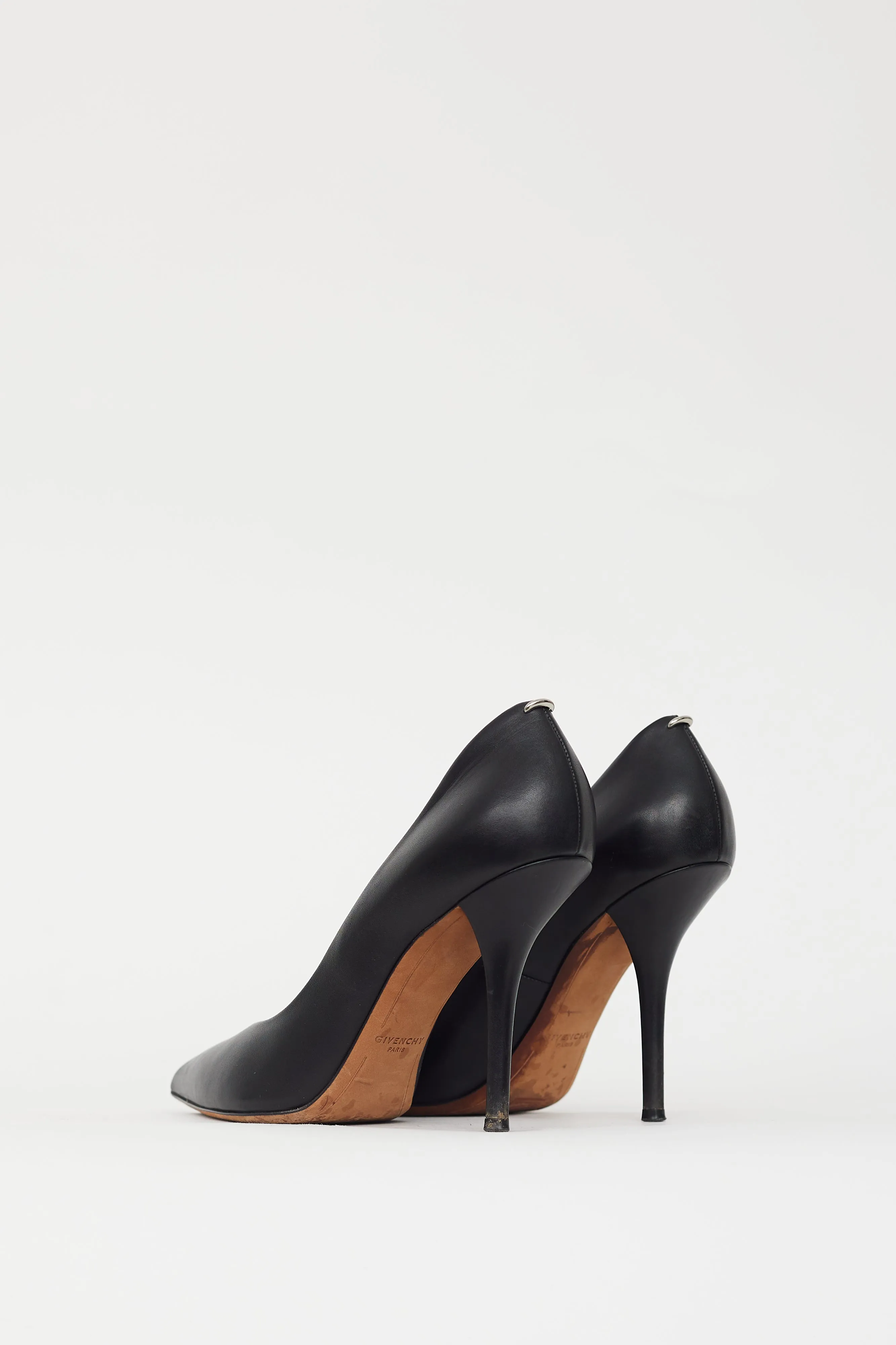 Black Leather & Silver Ring Pointed Toe Pump