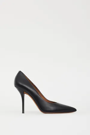 Black Leather & Silver Ring Pointed Toe Pump
