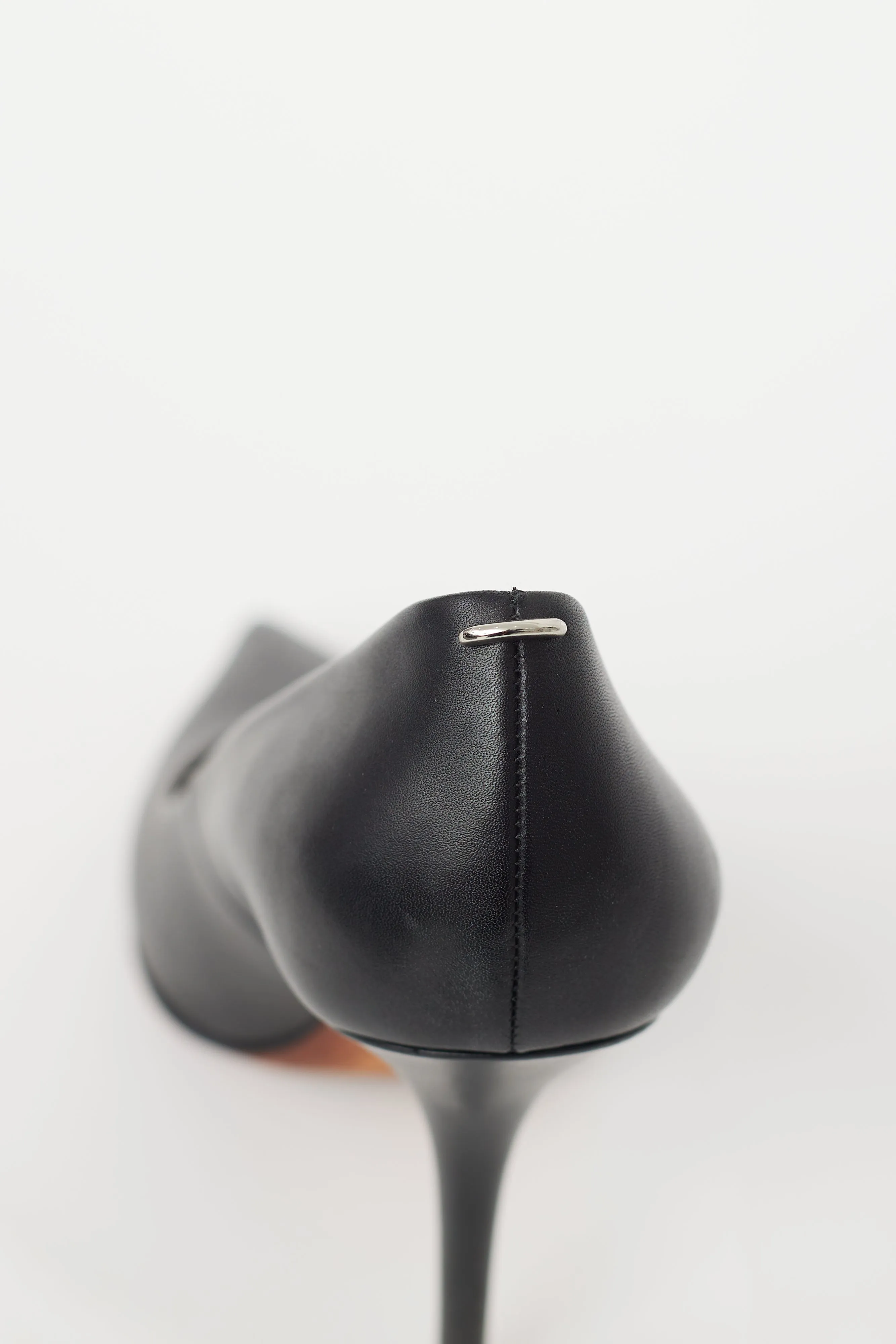 Black Leather & Silver Ring Pointed Toe Pump