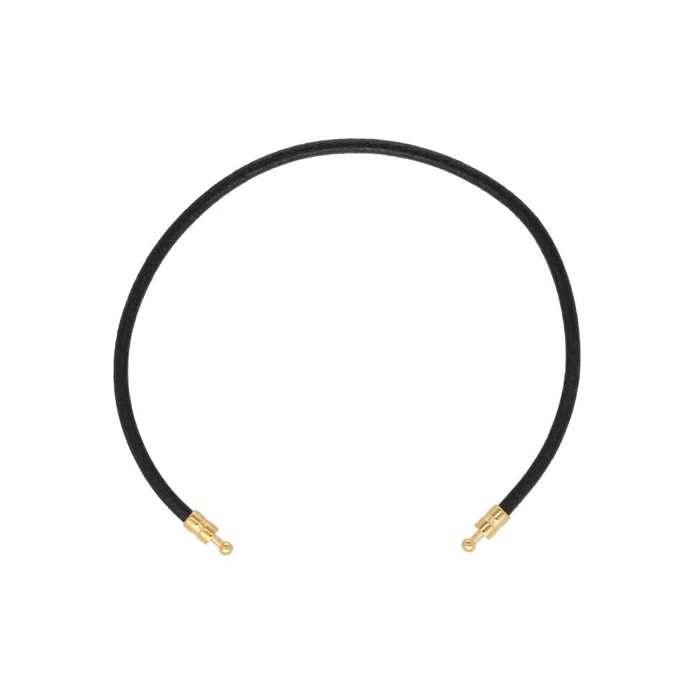 Black Leather Cord Customizable Bracelet for Men and Women, Gold-plated Brass, 6.3 inches Long, Zindis Collection