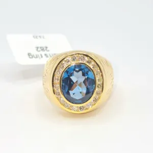 Blue Oval Diamond Men's Ring