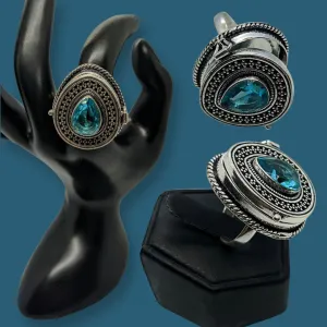 Blue Topaz, poison ring ,  925 Sterling Silver Ring size 8