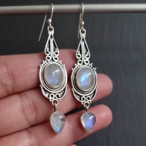 Boho Long Moonstone 925 Sterling Silver Earrings, E38M