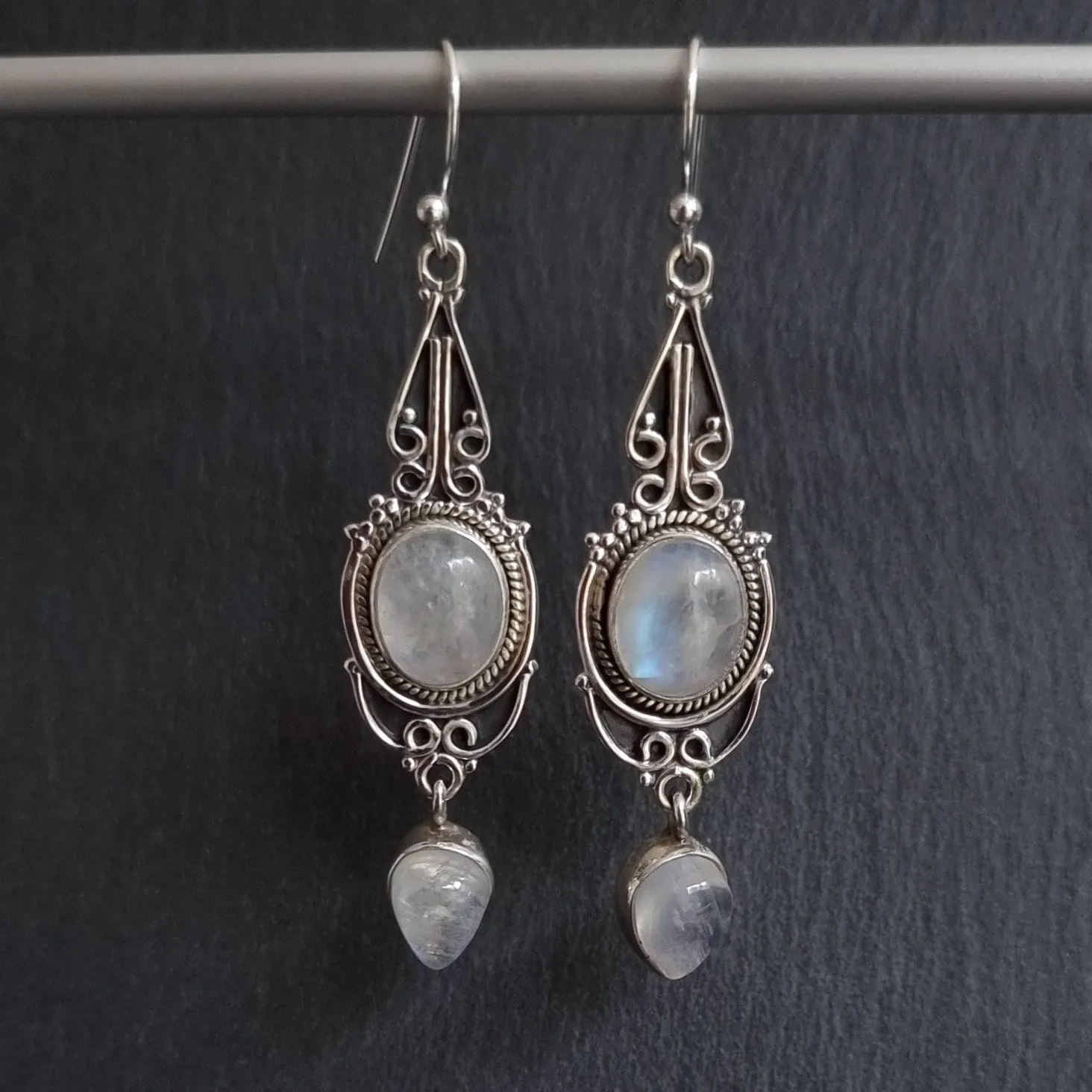 Boho Long Moonstone 925 Sterling Silver Earrings, E38M