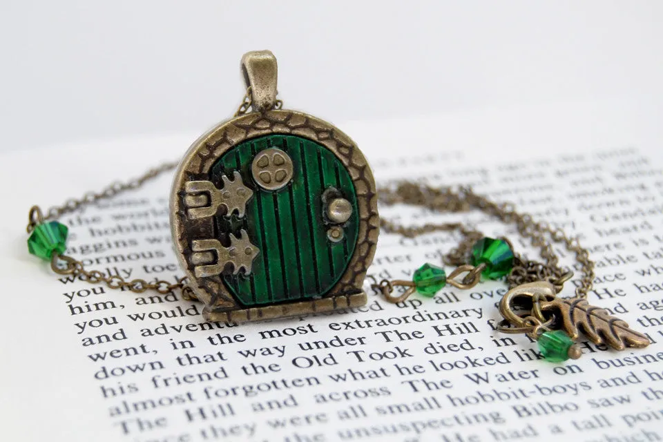 Brass Bag End Hobbit Door Locket | Lord of the Rings Jewelry | Green Hobbit Door Necklace