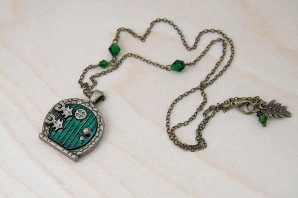 Brass Bag End Hobbit Door Locket | Lord of the Rings Jewelry | Green Hobbit Door Necklace