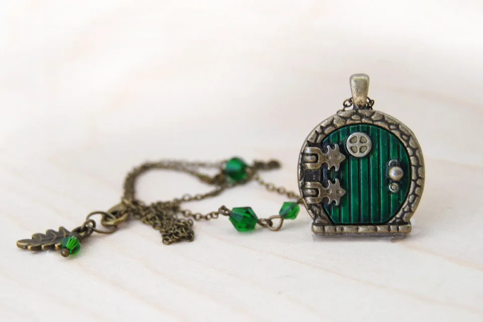 Brass Bag End Hobbit Door Locket | Lord of the Rings Jewelry | Green Hobbit Door Necklace