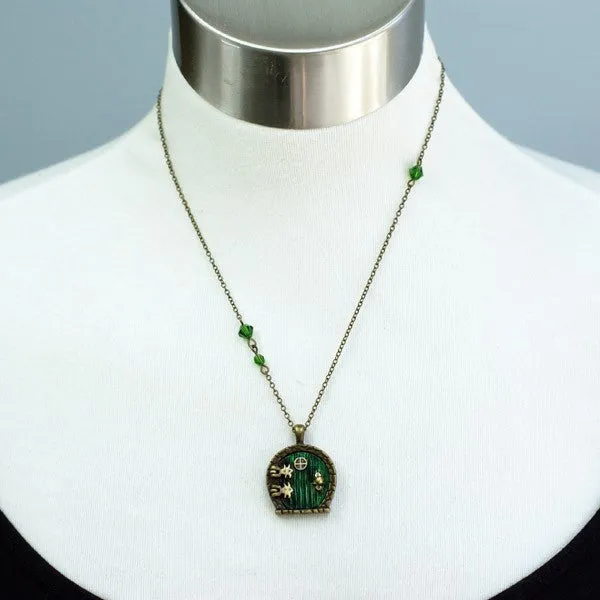 Brass Bag End Hobbit Door Locket | Lord of the Rings Jewelry | Green Hobbit Door Necklace