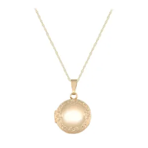 Children's 14k Yellow Gold Round Floral 15 Inches Rope Chain Locket