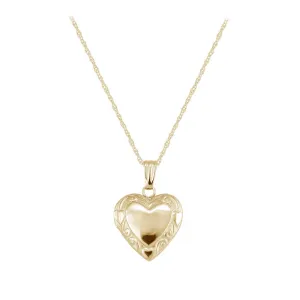 Children's 14K Yellow Or White Gold Floral Heart Locket with Rope Chain (15 in)