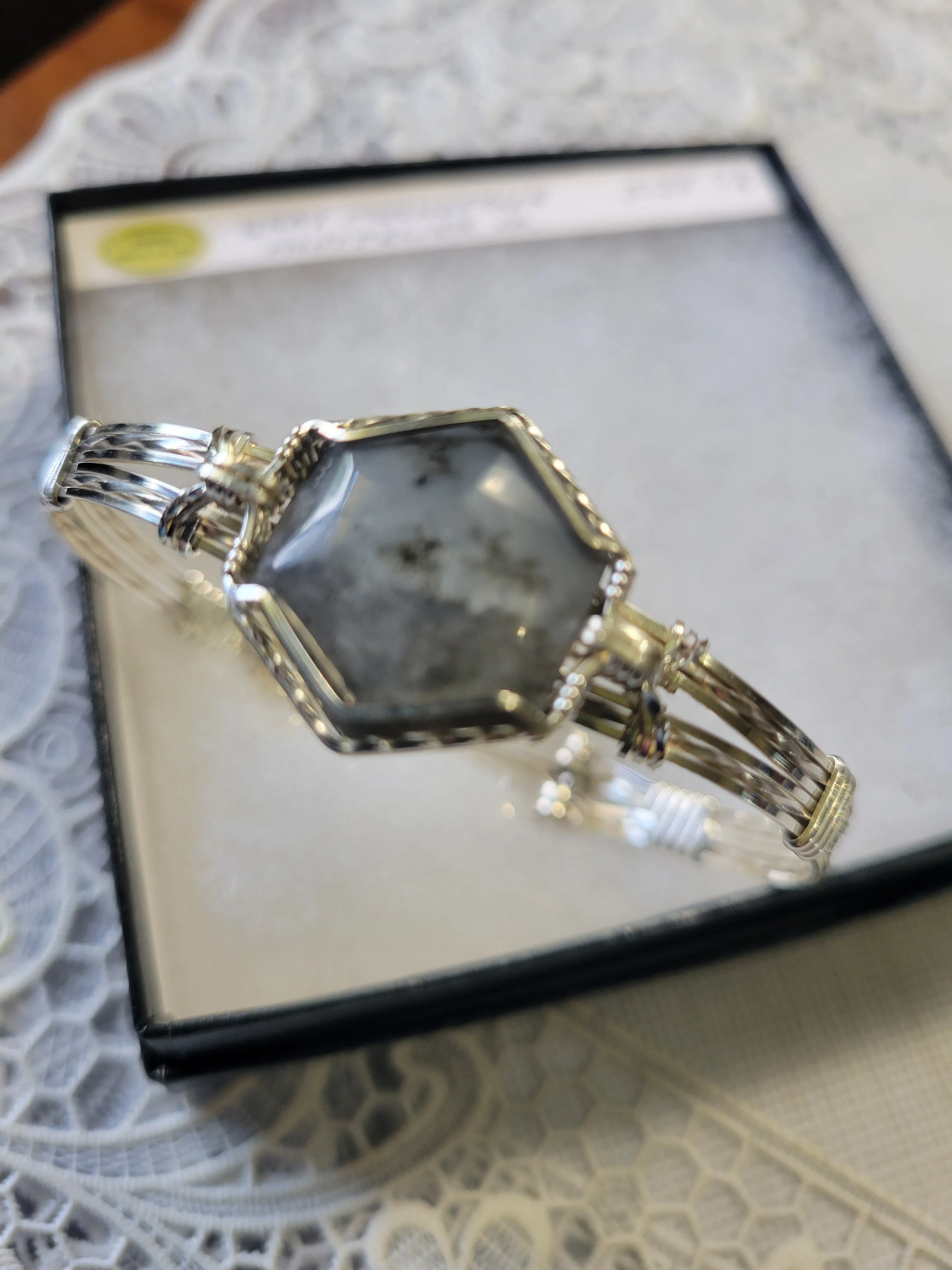 Custom Wire Wrapped Gray Moonstone from Montpelier, VA Bracelet Size 7 1/4 Sterling Silver