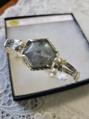 Custom Wire Wrapped Gray Moonstone from Montpelier, VA Bracelet Size 7 1/4 Sterling Silver