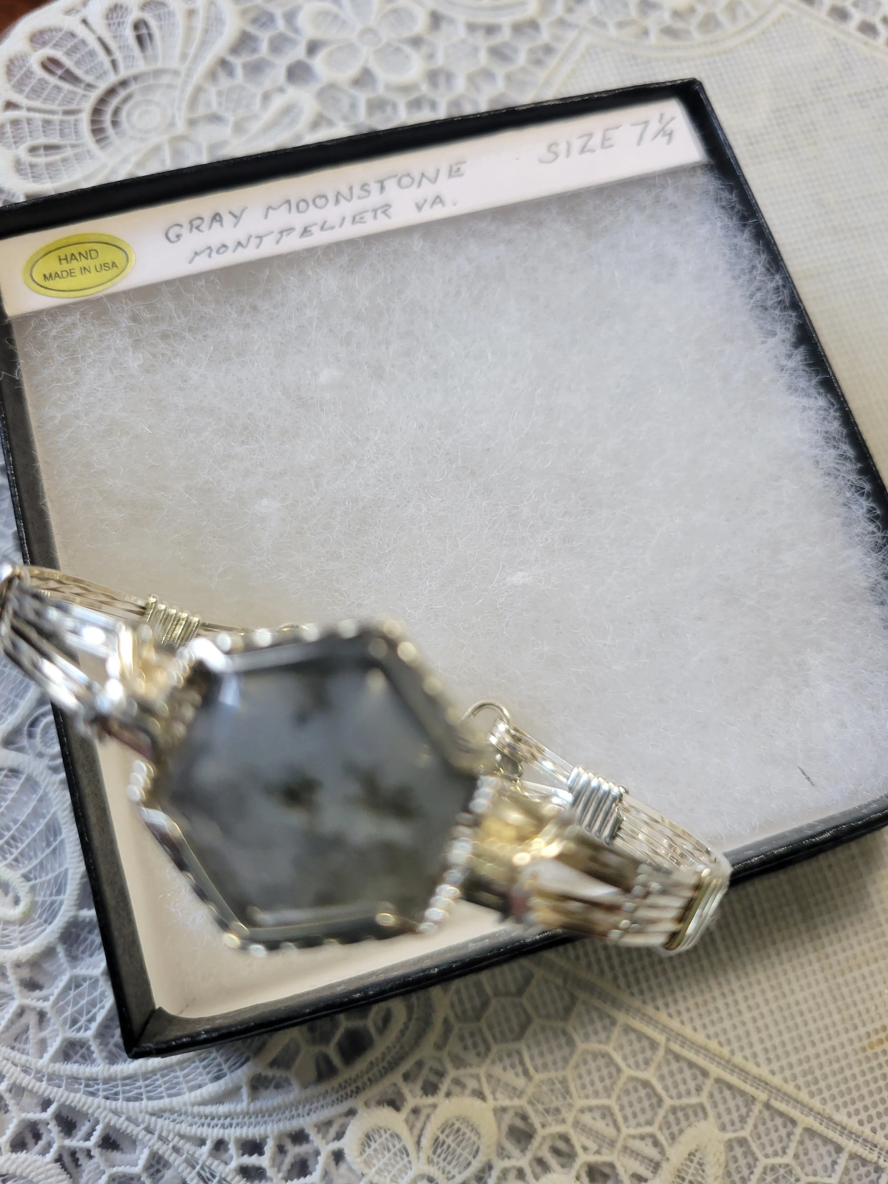 Custom Wire Wrapped Gray Moonstone from Montpelier, VA Bracelet Size 7 1/4 Sterling Silver