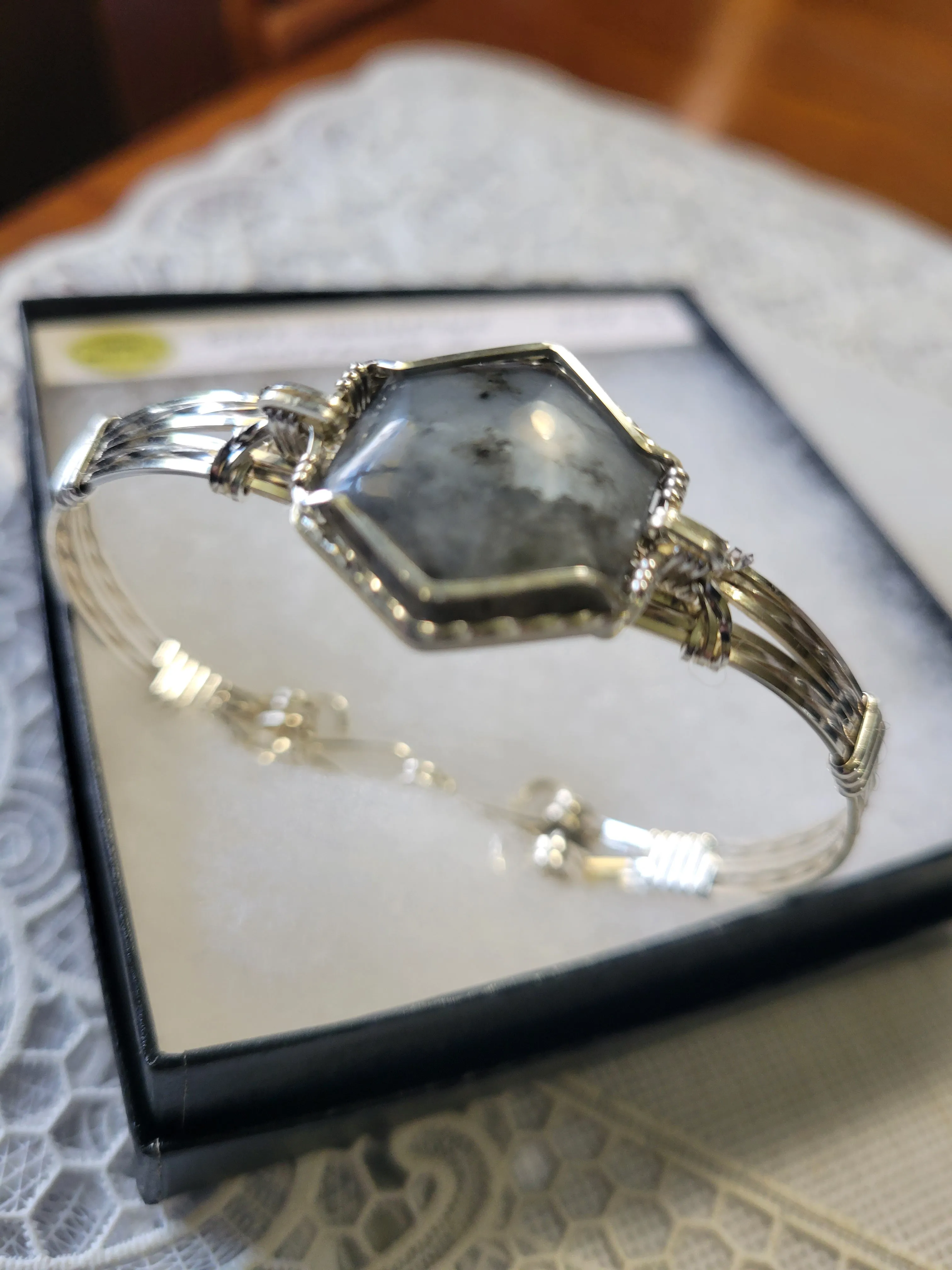 Custom Wire Wrapped Gray Moonstone from Montpelier, VA Bracelet Size 7 1/4 Sterling Silver