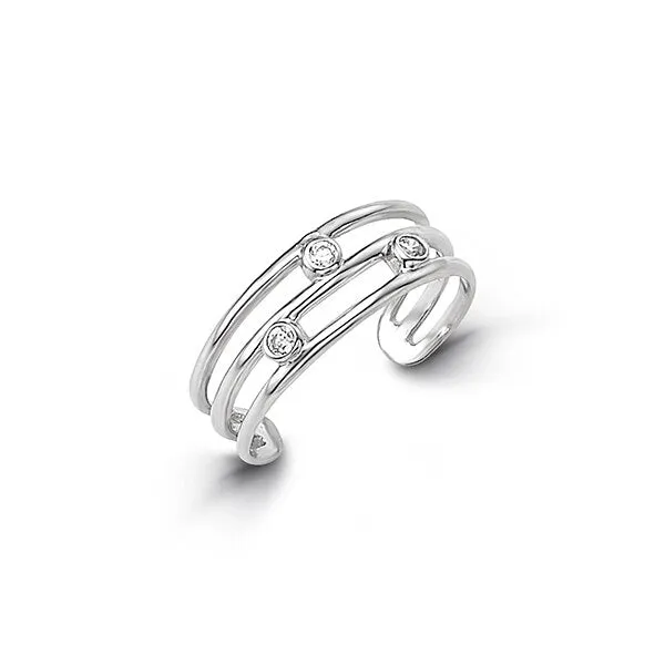CZ Bezel Adjustable Toe Ring in White Gold