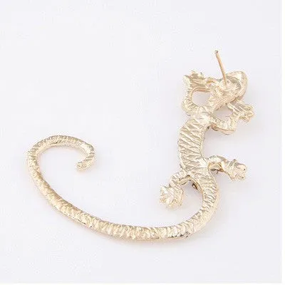 E504 Gold with Diamonds & Moonstone Gecko SINGLE Earring