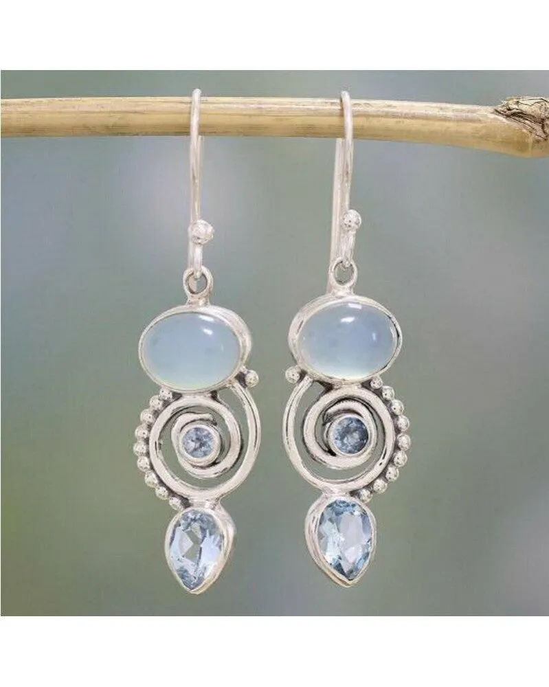 E558 Silver White Moonstone Vintage Style Earrings