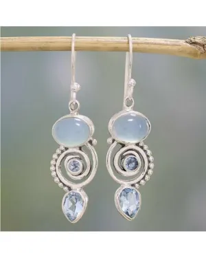E558 Silver White Moonstone Vintage Style Earrings