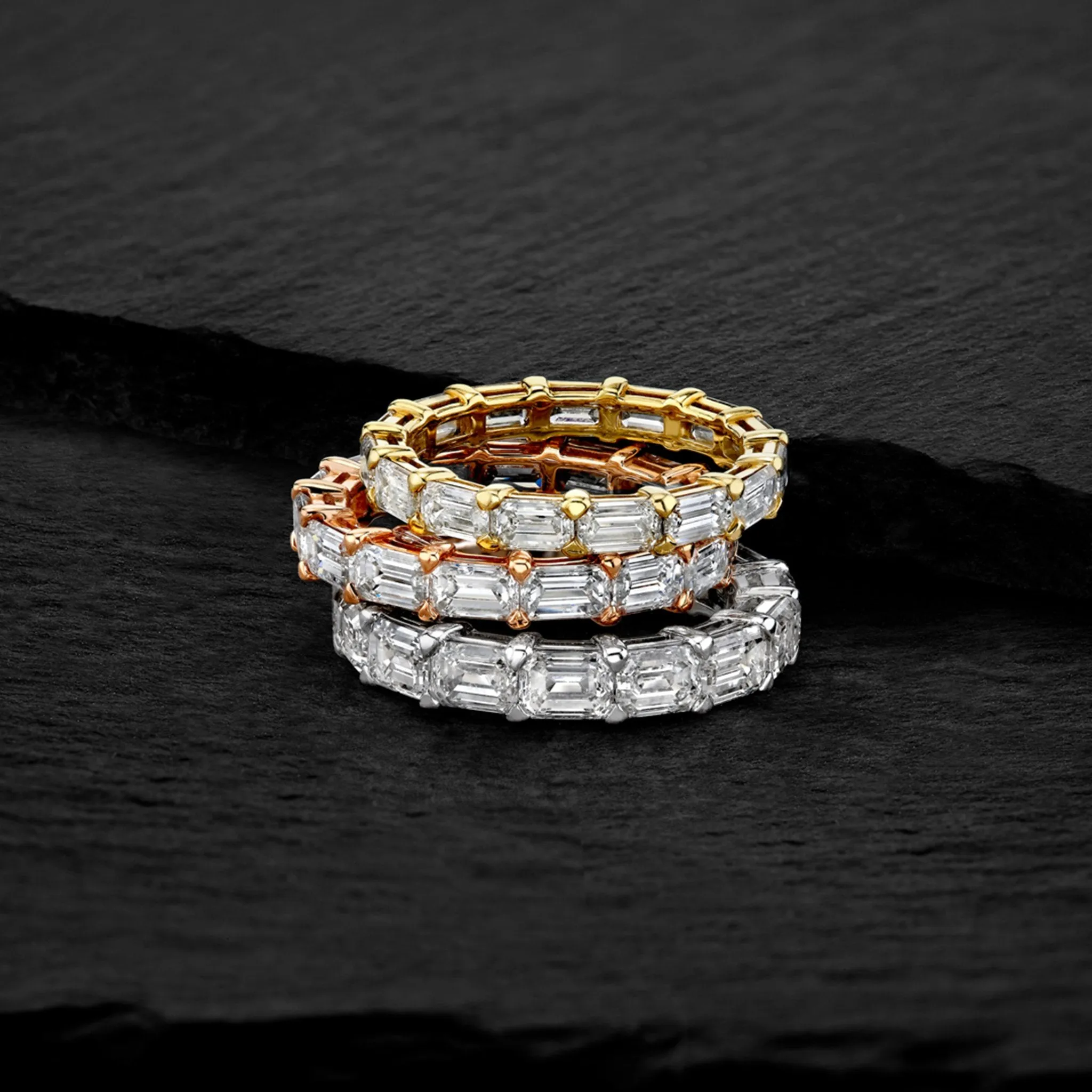 East West Emerald Cut Diamonds Eternity Band in Platinum
