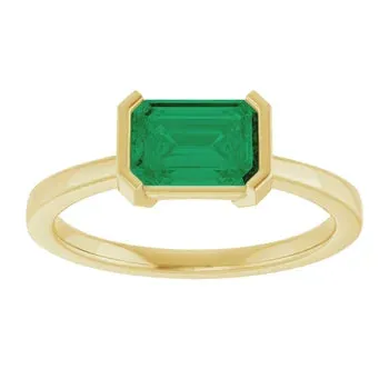 East-West Half-Bezel Emerald Ring