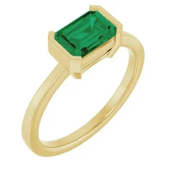 East-West Half-Bezel Emerald Ring
