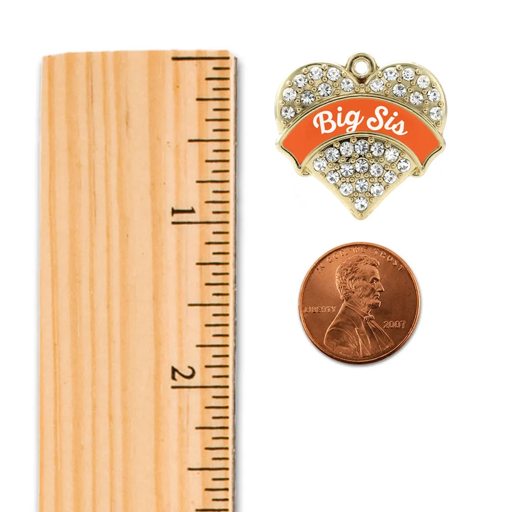 Gold Orange Big Sister Pave Heart Charm Toggle Bracelet