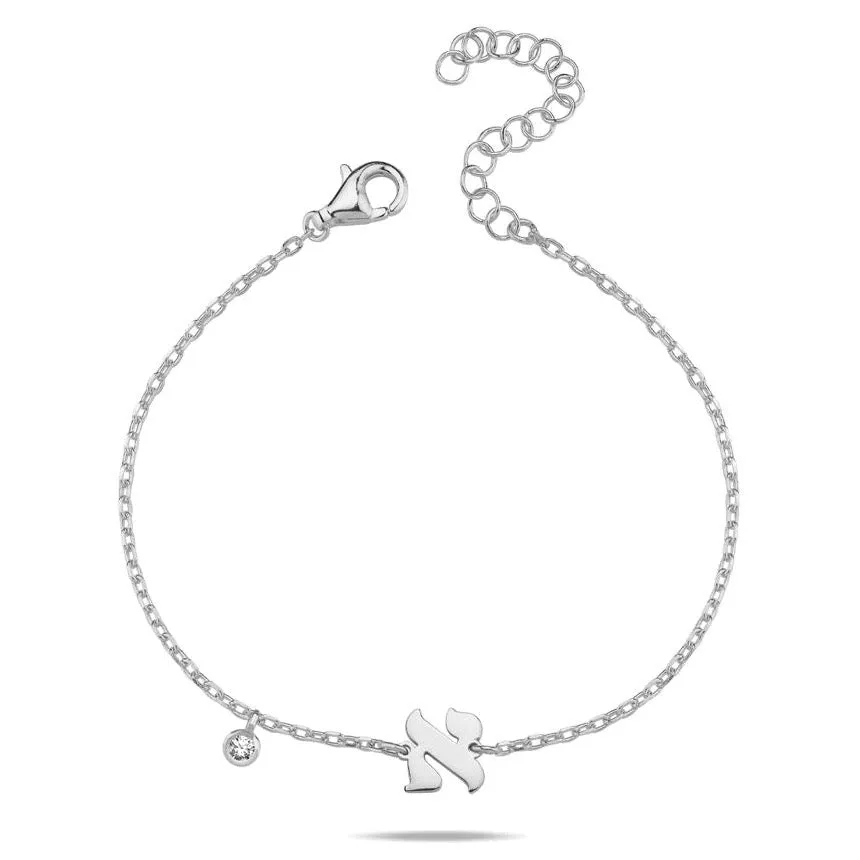 Hebrew Initial with Stone Bracelet