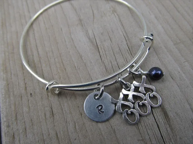 Hugs and Kisses Charm Bracelet- Adjustable Bangle Bracelet with an Initial Charm and an Accent Bead of your choice
