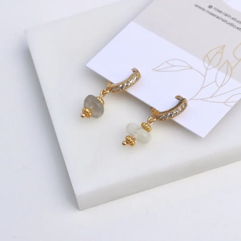 IVY MOONSTONE HUGGIE EARRINGS IN 18K GOLD