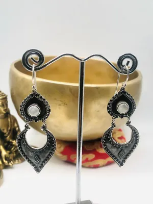 Long Ethnic Style Earrings with Moonstone