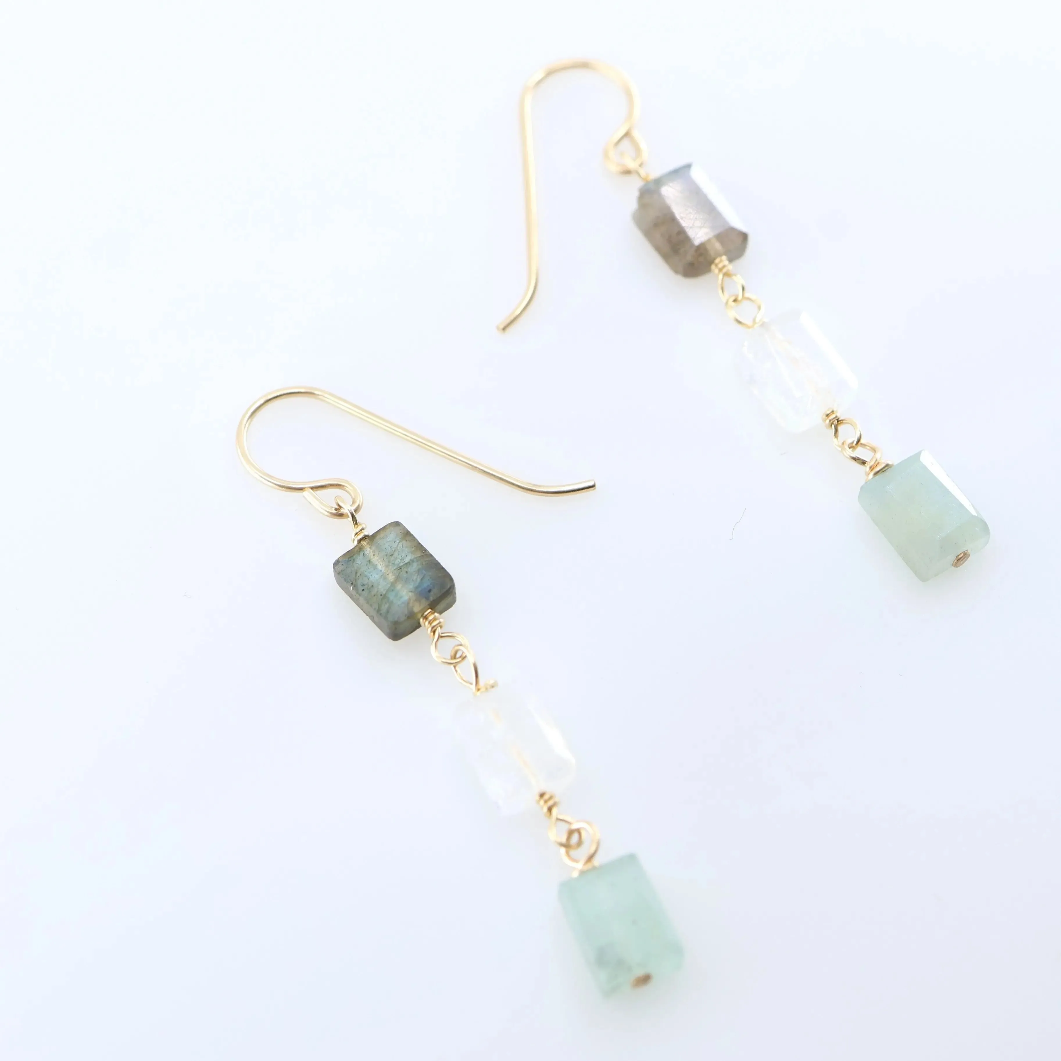 Mixed Rectangle Gemstone Triple Drop Earrings