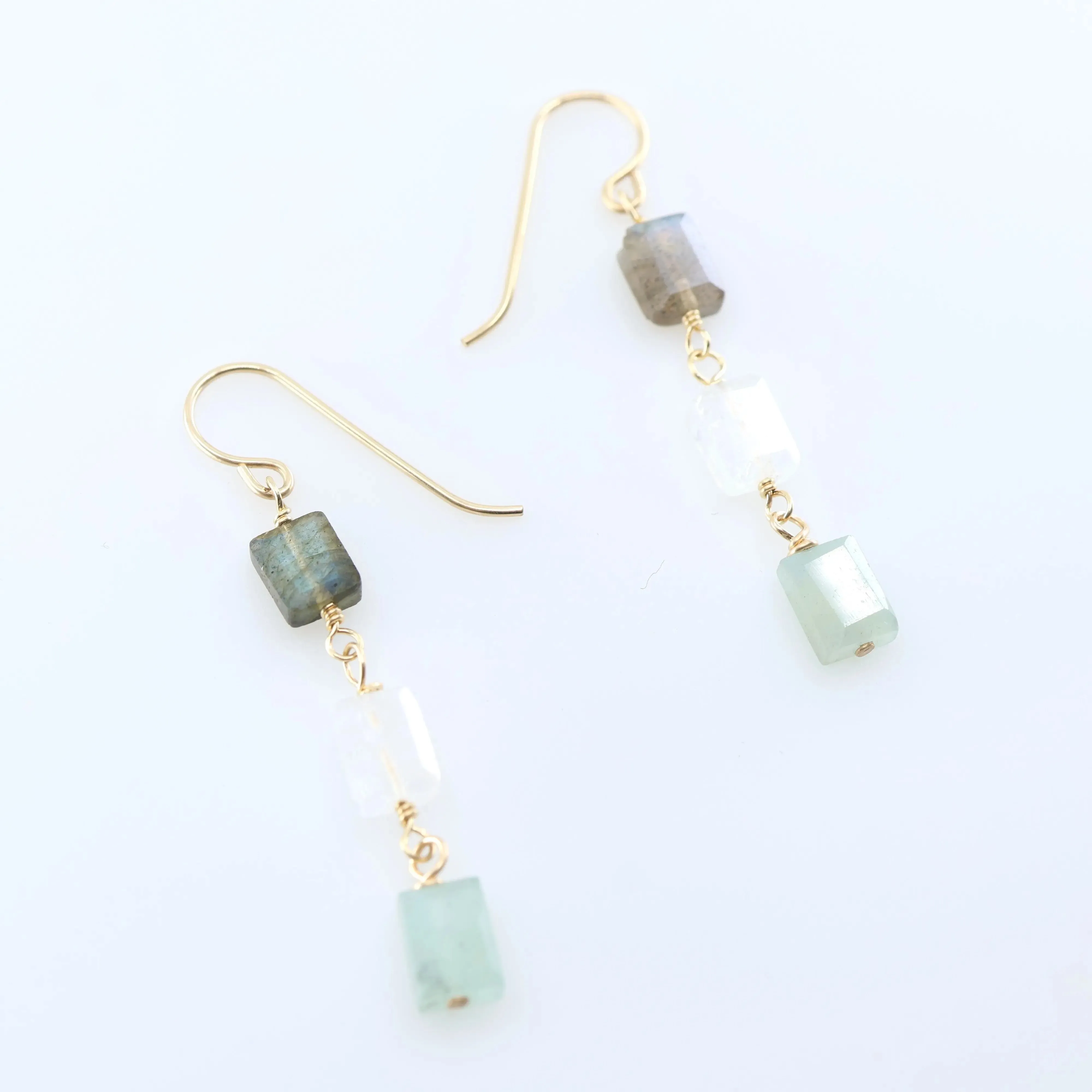 Mixed Rectangle Gemstone Triple Drop Earrings