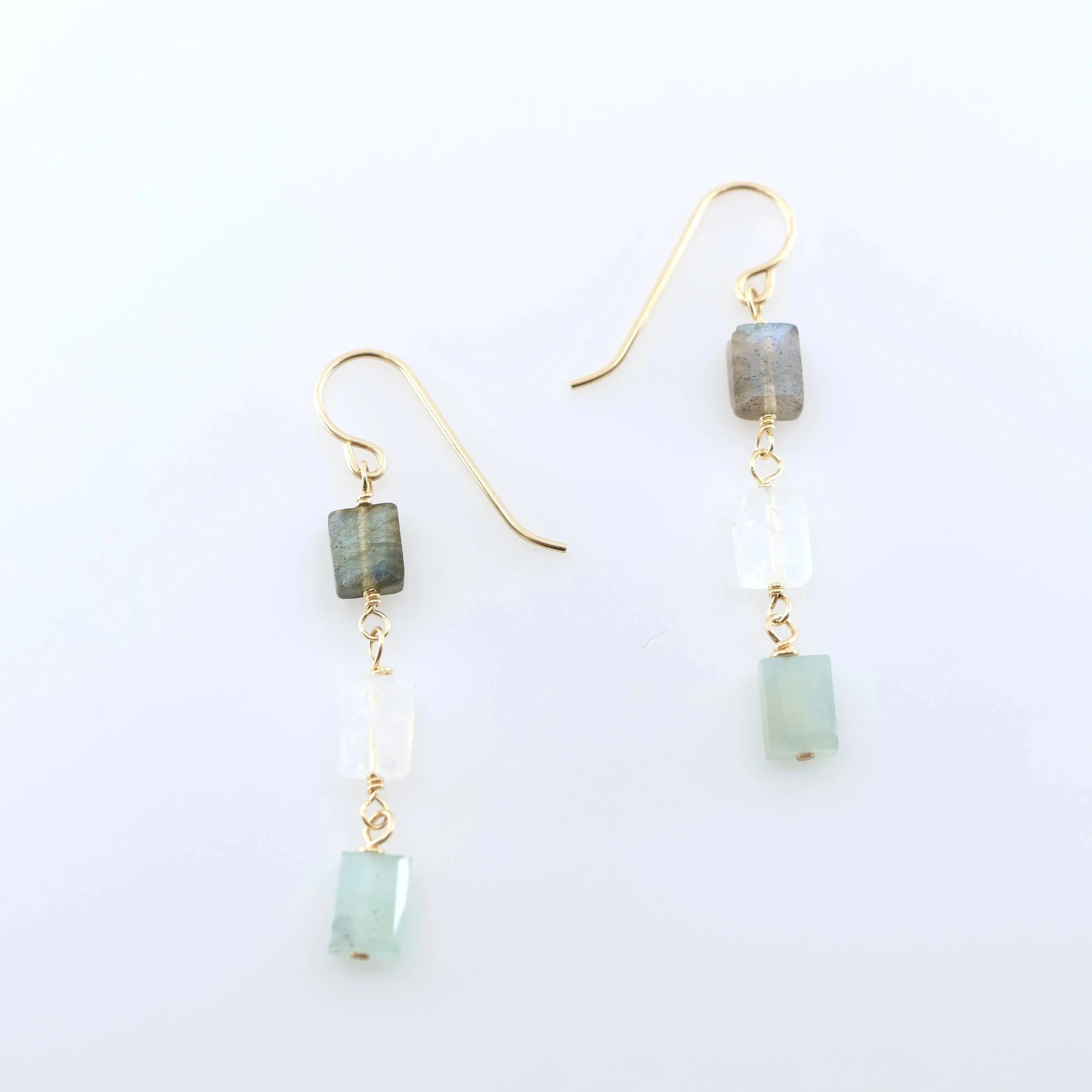 Mixed Rectangle Gemstone Triple Drop Earrings