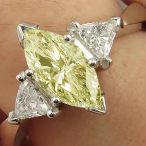 Moissanite Ring 3.17 Ct Fancy Yellow Marquise Engagement 925 Sterling Silver