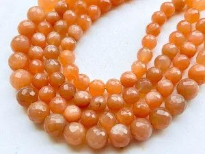 Peach Moonstone Faceted Spherical Beads