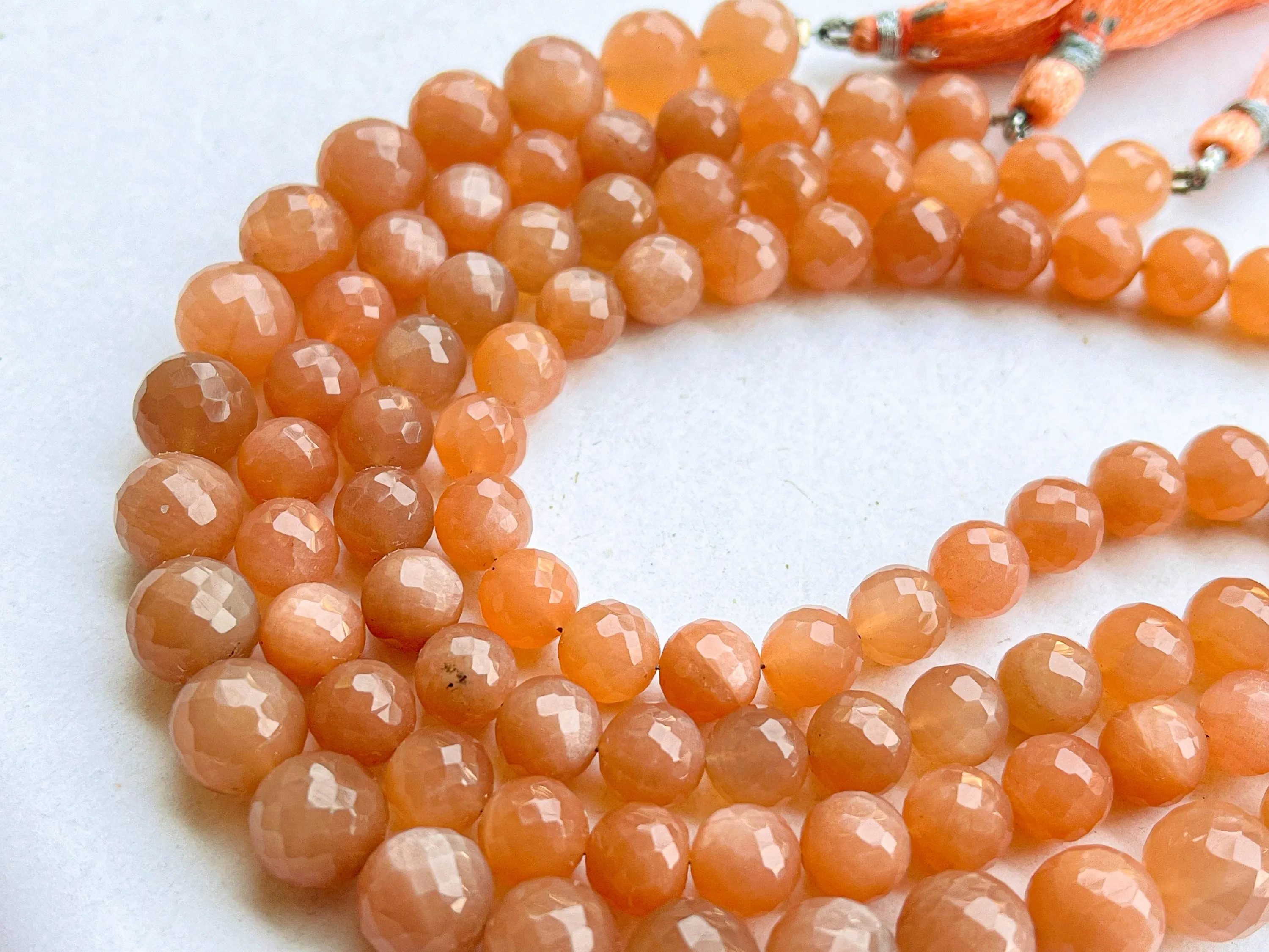 Peach Moonstone Faceted Spherical Beads