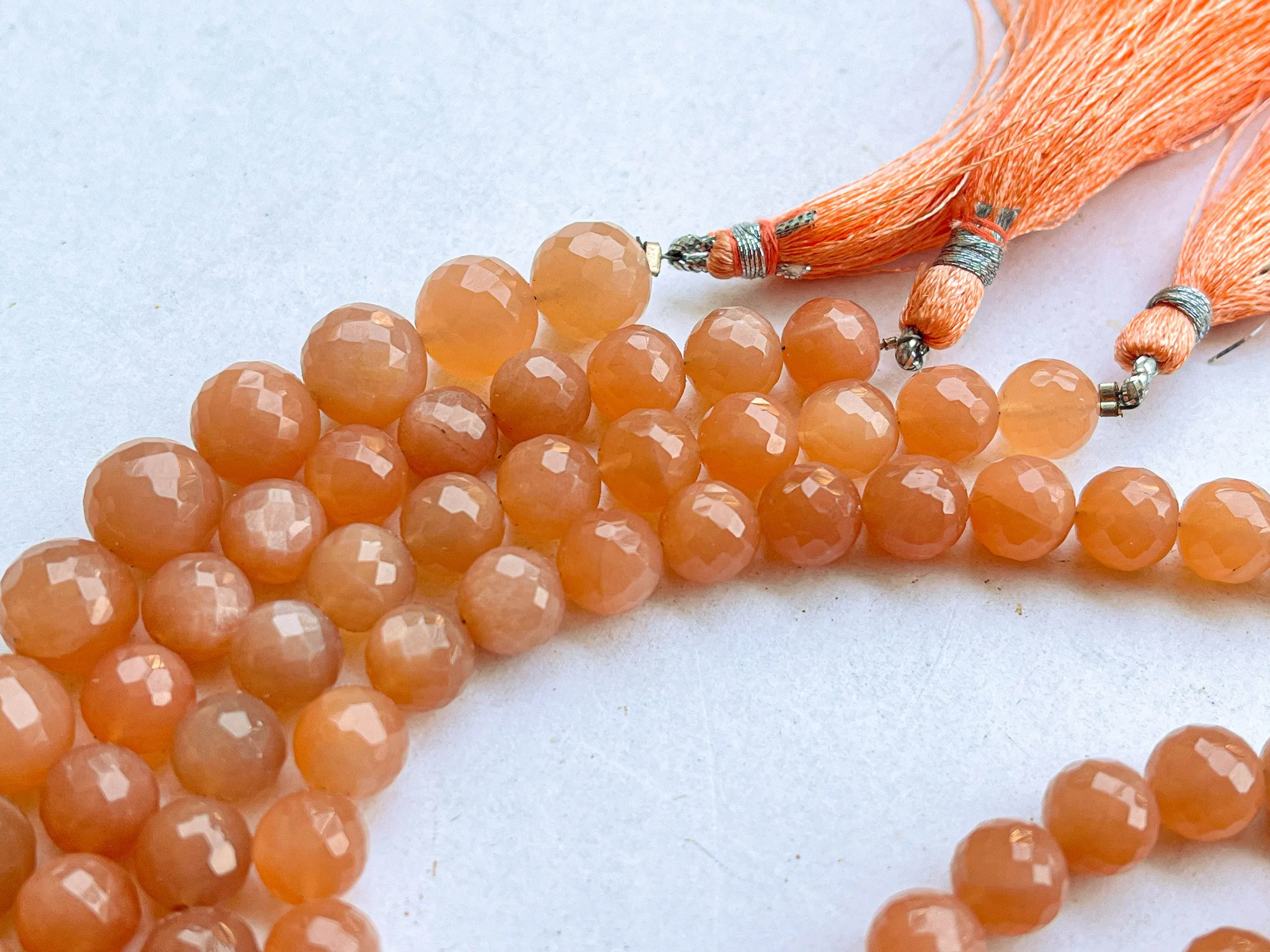 Peach Moonstone Faceted Spherical Beads