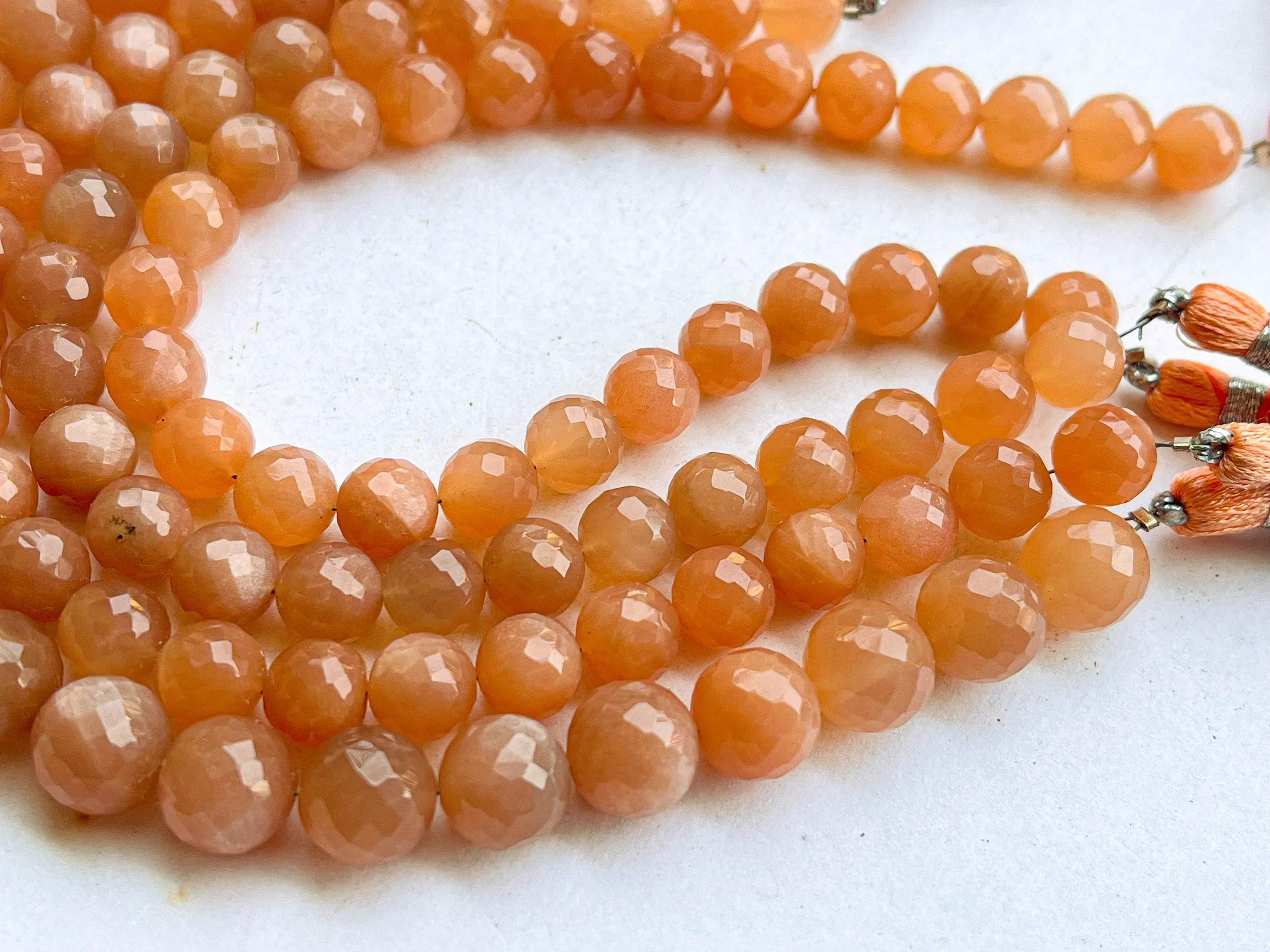 Peach Moonstone Faceted Spherical Beads